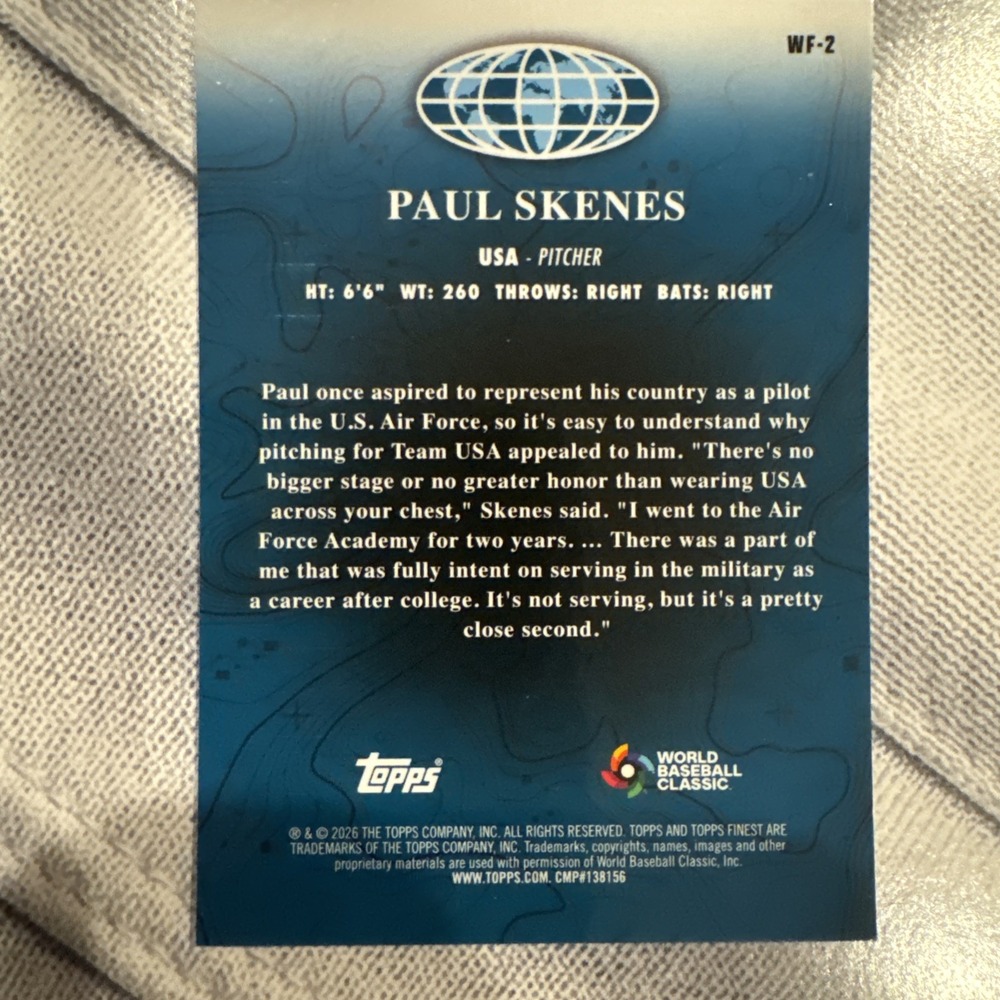 2026 Topps Finest World's Finest Paul Skenes #WF-2 USA WBC Insert Baseball Card - Picture 2 of 2